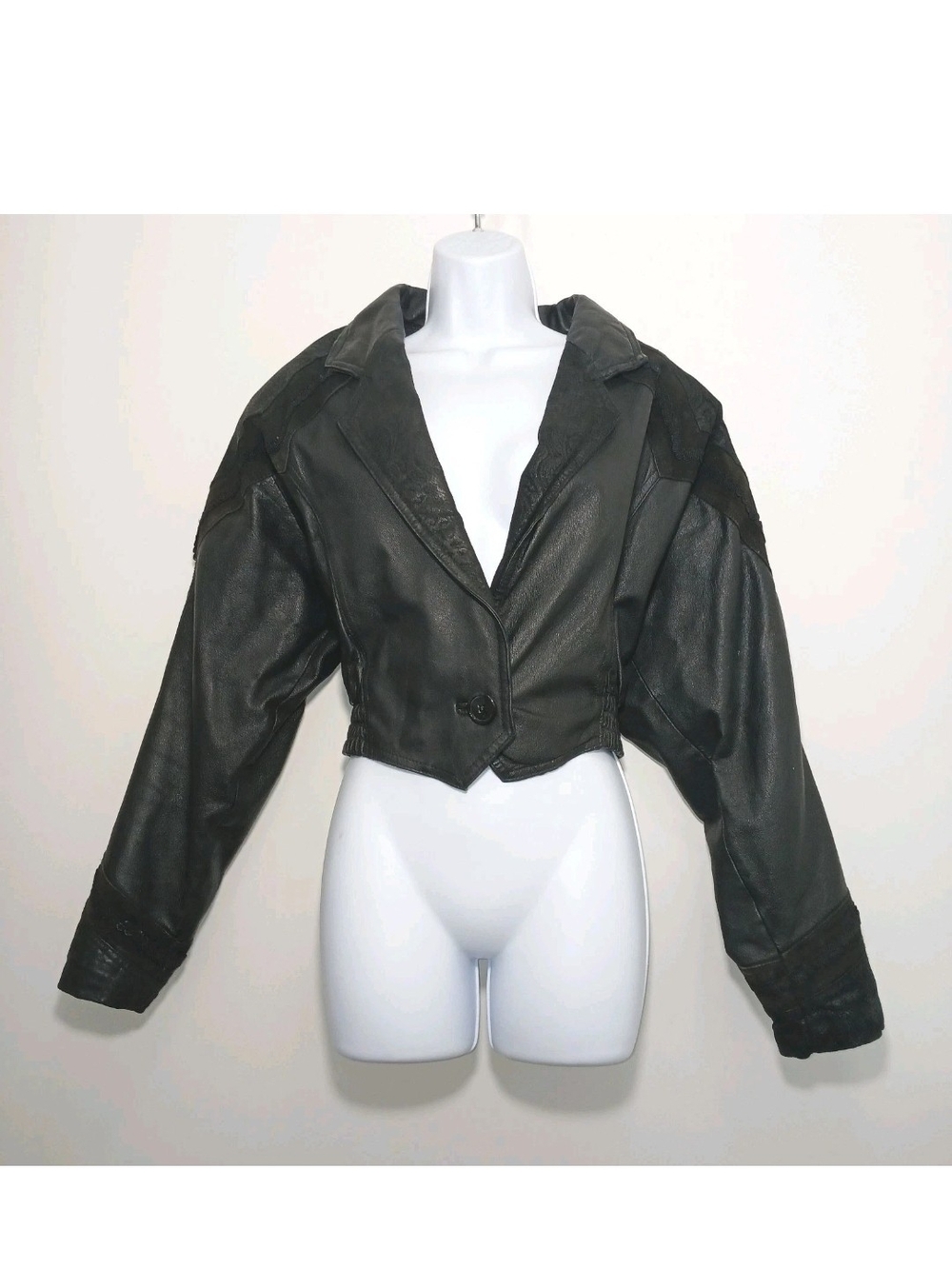 80s Global Identity G-III Leather/Suede Embossed Jacket Cropped